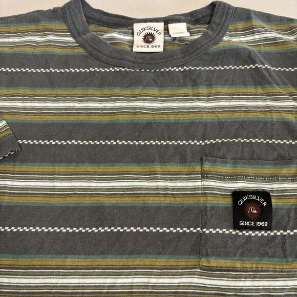 Quiksilver Striped Pocket T Shirt Men's M 90s Style Surf Skate Retro - Picture 3 of 9